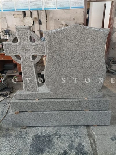 Pilko keltų kryžiaus granito memorialinis antkapis